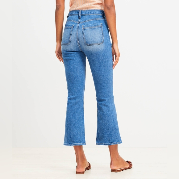Braided High Rise Kick Crop Jeans in Classic Mid Wash - Picture 3 of 8
